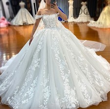 Luxurious Sparking Floral Lace Wedding Dress Ball Gown Custom made Church Train