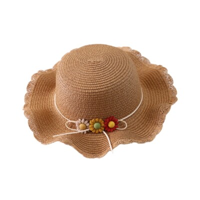 Chapeau de paille pliable à large bord pour petites filles - Chapeau de paille pour photographie de bébé - Beige, taille S