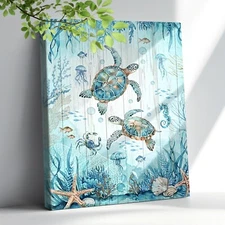 Nautical Beach Sea Turtle Bathroom Decor Wall Art Ocean Sea Turtle Paintings ...