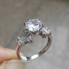 2.10CT Lab-Created Round Cut Diamond 14K White Gold Over Engagement Wedding Ring
