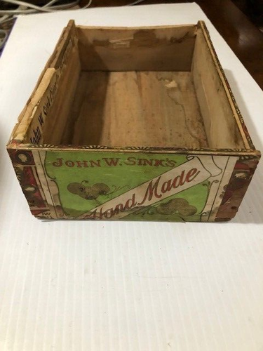 Antike Holz Zigarrenkiste John W Sink Grand Island Nebraska handgefertigt Zigarren Dekor