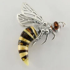 BALTIC AMBER Honey Bee Pendant - 925 STERLING SILVER #3344e