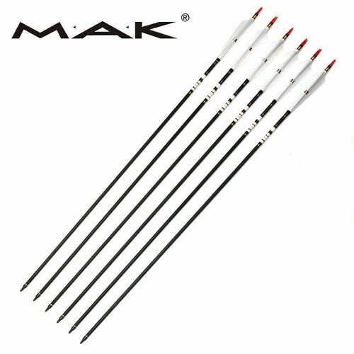 31/33'' Spine 500 Carbon Arrows Turkey Feather 7.6mm Archery Hunting Shooting - Picture 2 of 18