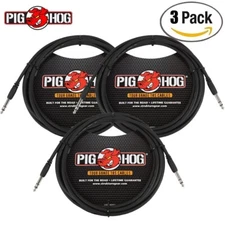 3-PACK Pig Hog PTRS15 15FT 1/4" TRS To Same Balanced Audio Cable