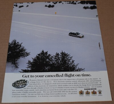 1996 Print Ad Get to your cancelled flight on time Range Land Rover Snow Ride 