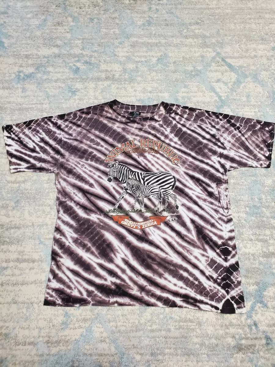 Vtg Animal Republic Zebra Survival Gear T Shirt Striped Tie Dye 90s Size Xl
