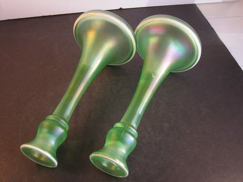 Paar Kerzenständer Dugan grün Stretch Glas UV reaktiv leuchtet grün - Bild 7 von 7