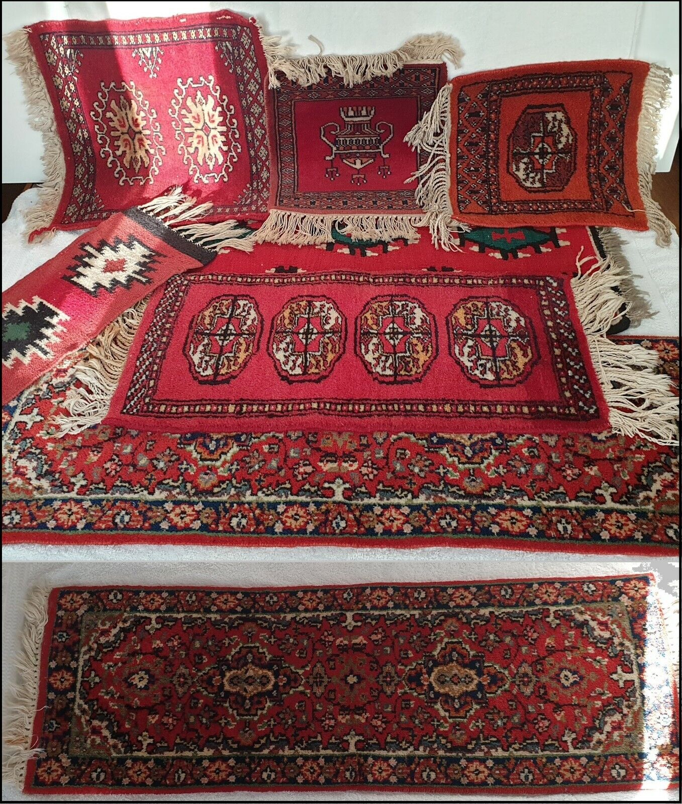 LOT of 7 OLD Vintage TRIBAL MINI CARPET RUG RUNNER Uzbek Bukhara Central Asia
