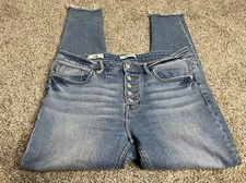 VIGOSS Ace Super Skinny Jeans Women's 27 Blue High Rise Ankle Slit Raw Hem