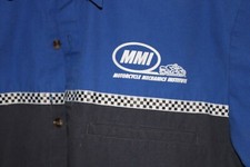 Motorcycle Mechanics Institute Work Shirt Men's Medium Checkered Race Stripe Vtg