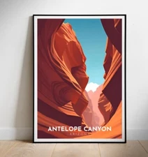 Digital Retro Travel Poster, Antelope Canyon Printable wall art