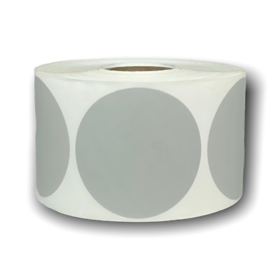 2.5'' Round Grey Direct Thermal Labels 1'' Core, Permanent Adhesive (2) RLS 500 EA