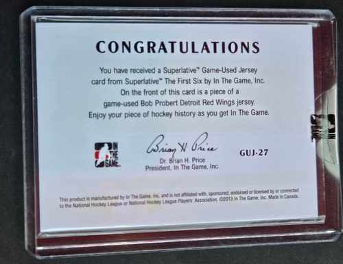 2013 ITG Superlative First Six Game-Used Jersey GUJ-27 Bob Probert /20 - Picture 2 of 2