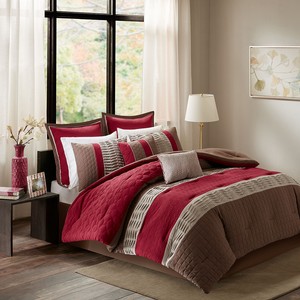 Beautiful Modern Chic Casual Red Brown Tan Pintuck Soft Comforter