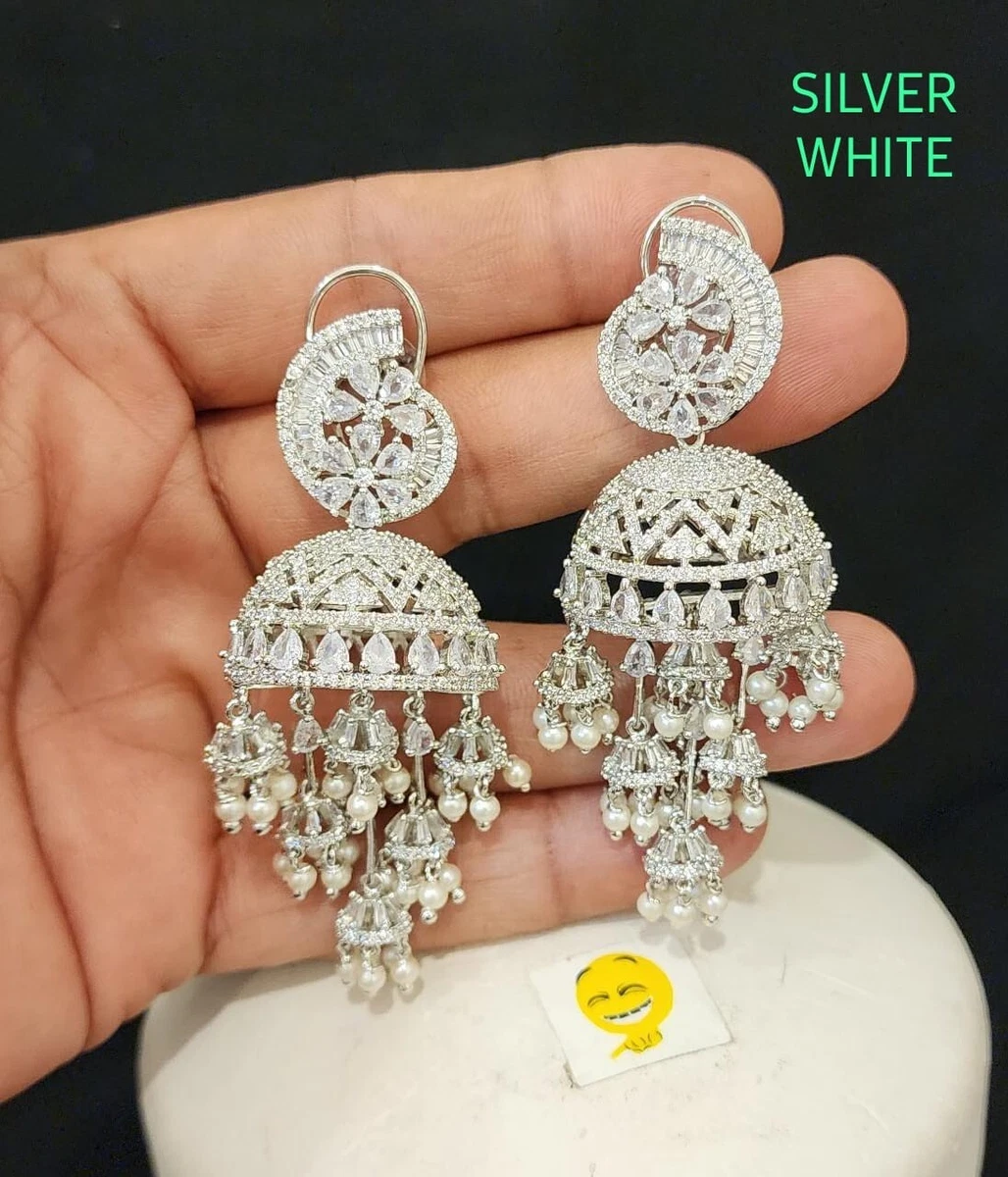Indian AD CZ Swarovski Jhumka Earrings Wedding Bollywood Jewelry