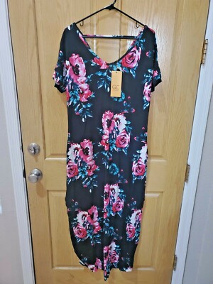 GRECERELLE Women's Casual Loose Long Dress Short Sleeve Floral Print Maxi  Dresse