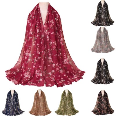 Langes modisches Halstuch Blumendruck Blumenmuster Schal Hijab Schals für Damen UK