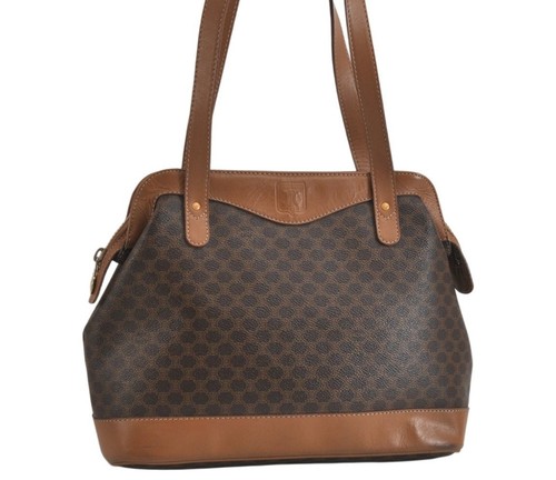 Authentic CELINE Macadam Blason Shoulder Hand Bag PVC Leather Brown Junk 3727M