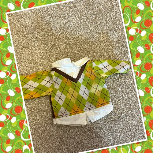 Cute Vintage Cabbage Patch Kids Girl JAKKS Doll Shirt Top Diamond Pattern