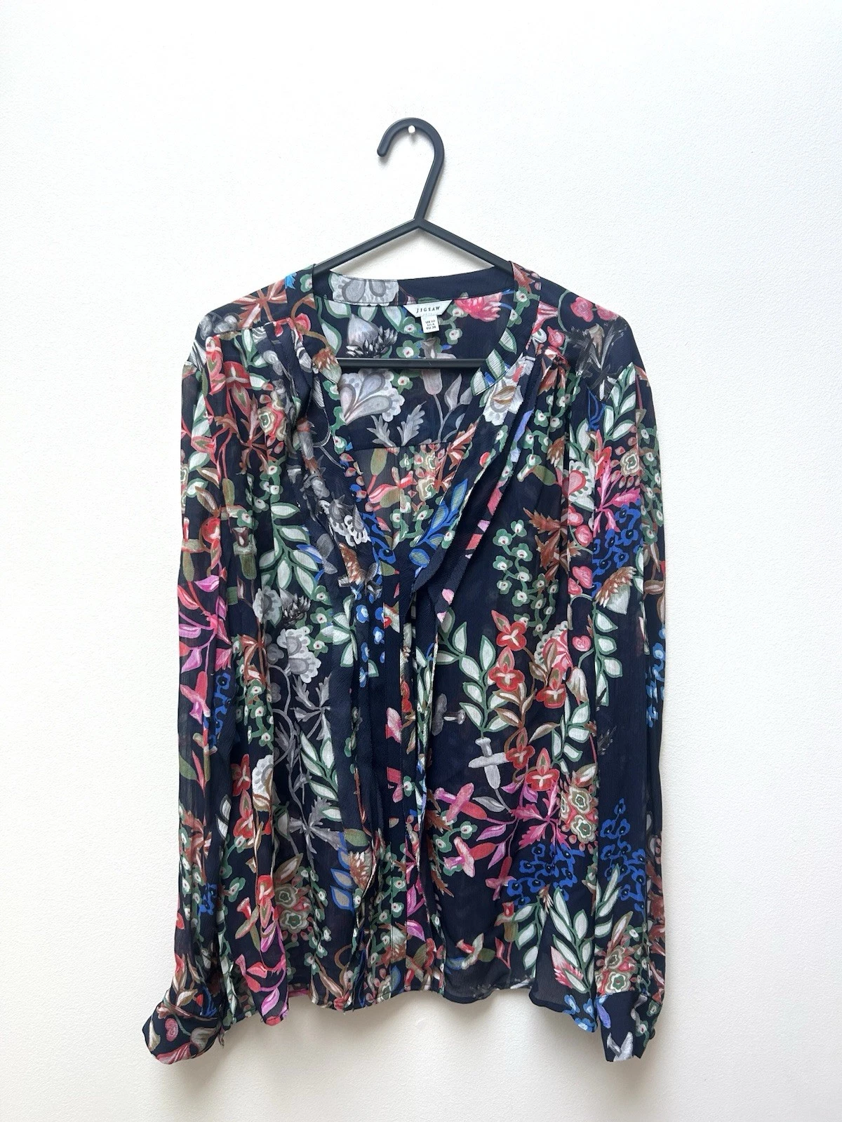 Jigsaw Chiffon Shirt Size 10 12 Blue Colourful Boho
