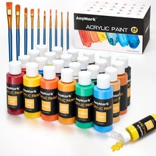 AnyMark Acrylic Paint Set, 24 Classic Colors 2 Fl Oz (Pack of 24), 
