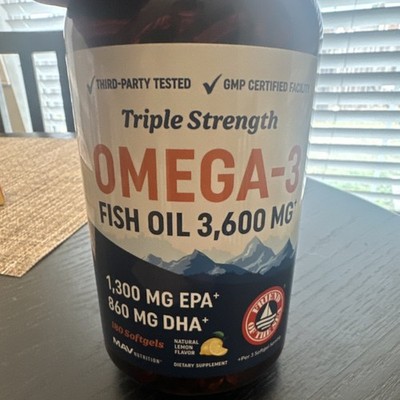 MAV Nutrition Triple Strength Omega-3 Fish Oil 3,600mg 180 Lemon Softgels