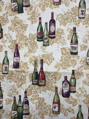 Wine Bottle Fabric A VIP Print Cranston Cotton 44'' BTY