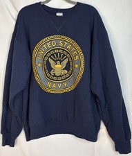 Vintage United States Navy Sweatshirt Mens L Blue Pullover USA Soffe 90s