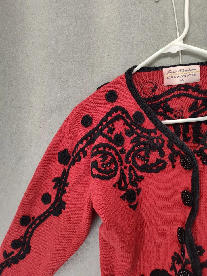 Marisa Christina Sweater Womens Medium Embroidered Floral Beaded Cardigan - Image 2 of 4