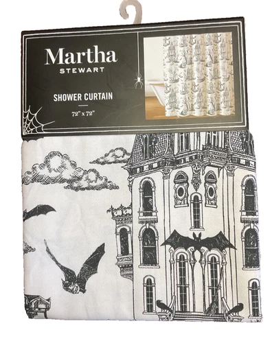 Martha Stewart SHOWER CURTAIN Haunted HOUSE Halloween 72 X 72 COTTON POLYEST NWT