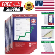 Professional Money and Rent Receipt Book Two Part Carbonless Copy Spiral Boun...