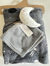 Lila Jack Gray Black White Stars Baby Blanket White Gray Moon Lovey New