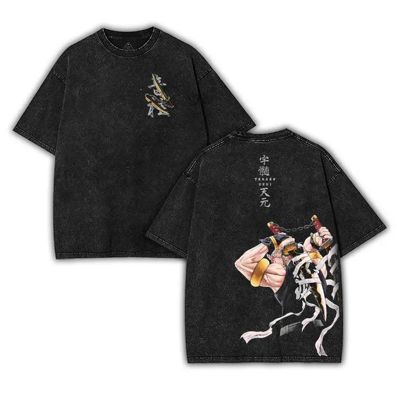Demon Slayer Tengen Uzui Sound Hashira Oversized Acid Washed Tee - Double Printe