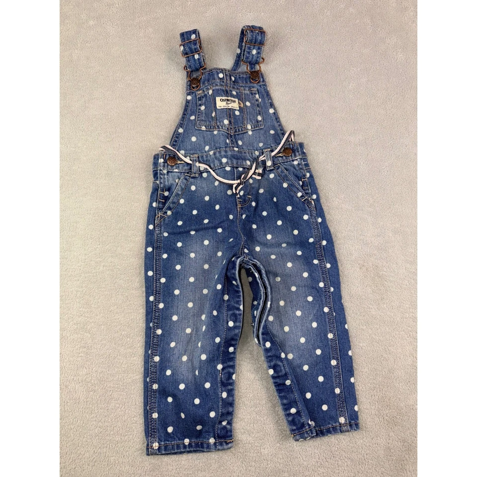 OshKosh B'gosh Baby Mädchen Denim gepunkteter Overall Größe 18 Monate