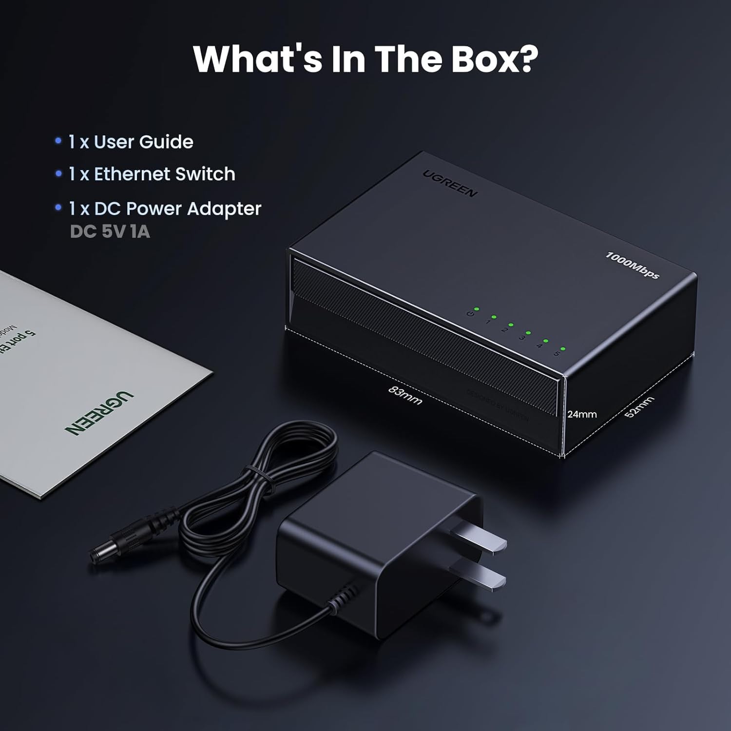 Ethernet Switch, 5 Port Gigabit Ethernet Splitter, Plug & Play, Wall Mount & ...