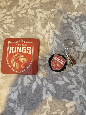 Punjab King Schlüsselanhänger und Untersetzer Set, Cricket, Kork Rückseite