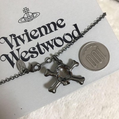 Vivienne Westwood Necklace Skull Stone Gunmetal Black 40cm IN BOX