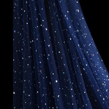 Tulle Fabric Rolls Glitter Laser Stars and Moon 54 Inch x 8 Yards Navy Blue