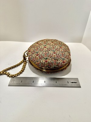 Vintage Round Double opening Compact Vanity Multi Color Fabric Purse - 319