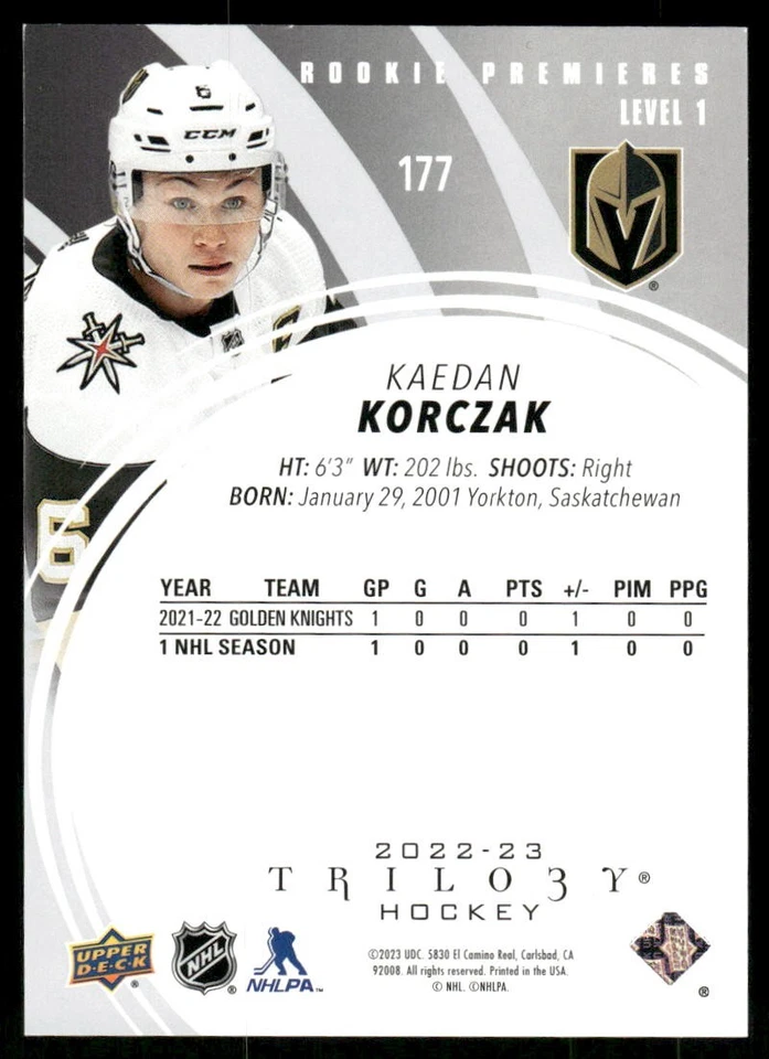 2022-23 Upper Deck Trilogy #177 Kaedan Korczak #/699 - Image 2 of 2