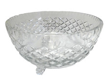 VINTAGE CRYSTAL CUT ETCHED THREE FOOTED GLASS BOWL