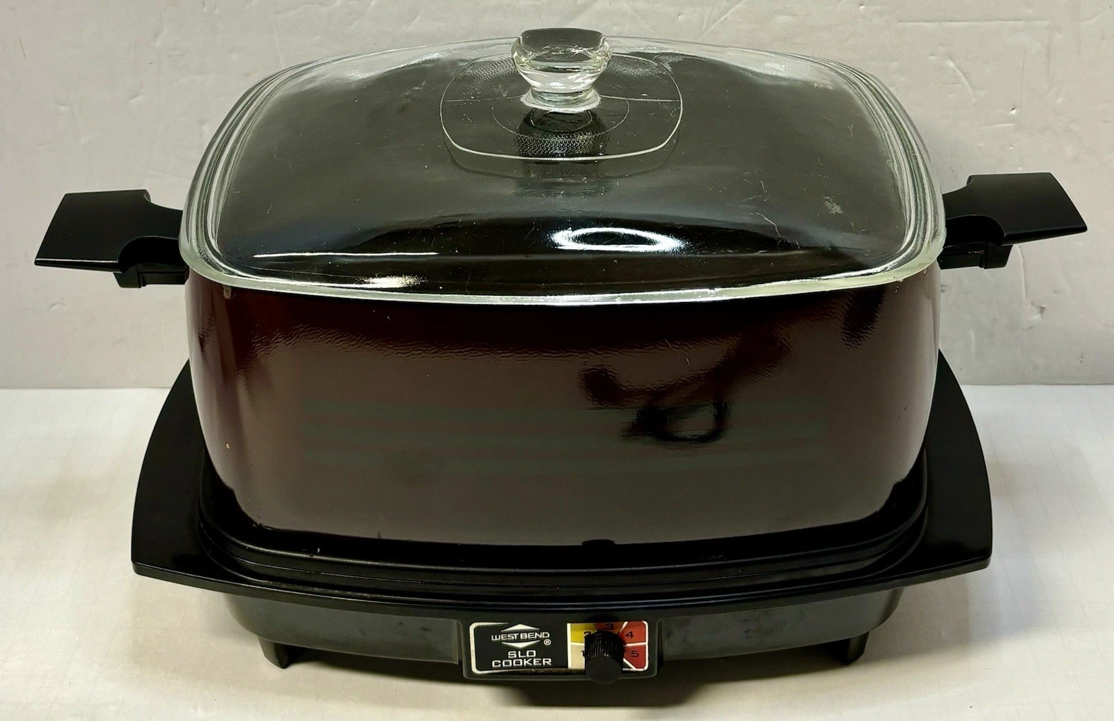 Vintage West Bend 6 Quart Slow Cooker Brown #5275 w/ Clear Glass Lid *Working