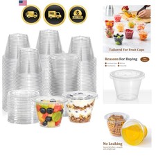 50 Sets, 9 oz Clear Plastic Cups With Flat Lids No Hole, Disposable Cups With...