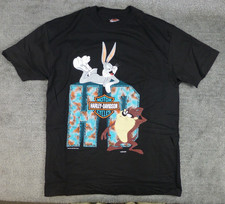 Harley Davidson Looney Tunes Bugs Taz T-Shirt WB Large Black Oak Lawn Vintage
