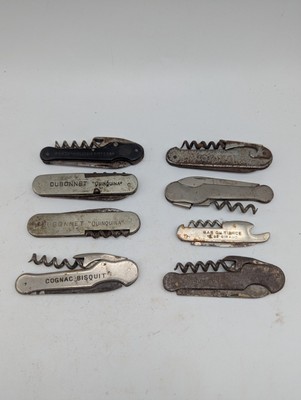 Lot of 8 knives, lemonade bowl, bottle openers, corkscrew, advertising