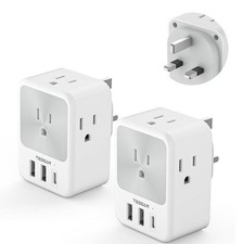 US to UK Travel Adaptor with 4 Outlets 3 USB Charger 1 USB C Port , Type G