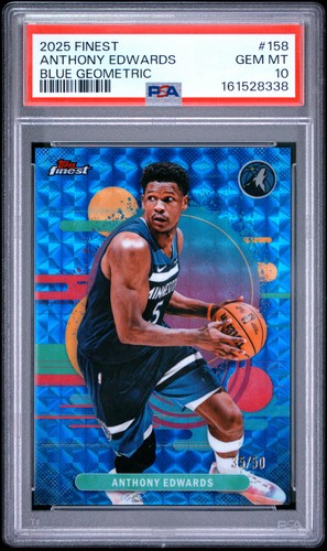 2025 TOPPS FINEST BLUE GEOMETRIC #158 ANTHONY EDWARDS 35/50 PSA 10