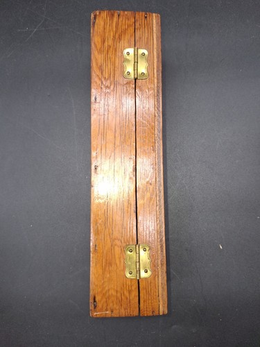 Vintage Oak Wood Pencil Box Hinged Lid Brass Accents Corner 9” - Picture 14 of 21