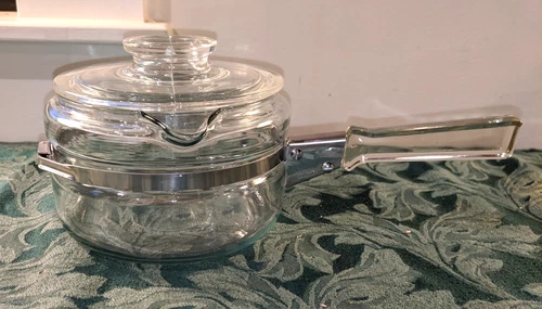 Vintage Pyrex Flameware 6322 Saucepan with lid clear glass with pour spout