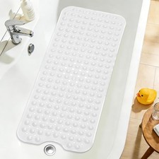 Extra Long White Bathtub Mat Non Slip, Soft Bath Mat for Tub 40 x 16 Inch Full